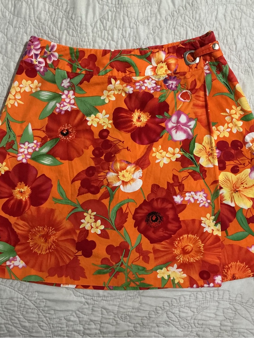 Vintage Y2K Versailles Orange Tropical Floral Wrap Skort Size 8